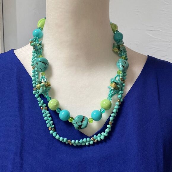 Bundle of 2 Turquoise Color Beaded Necklaces - Picture 1 of 8